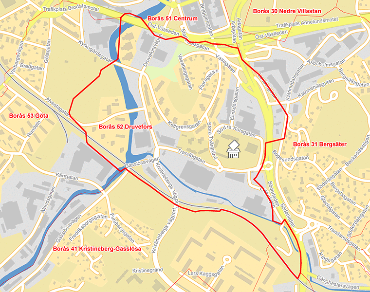 Karta över Borås 52 Druvefors