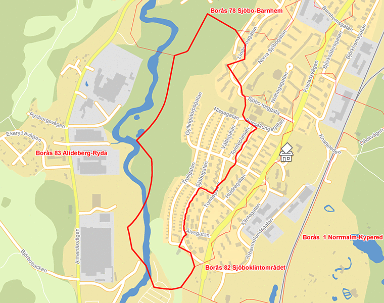 Karta över Borås 80 Sjöbo-Småstugeområde