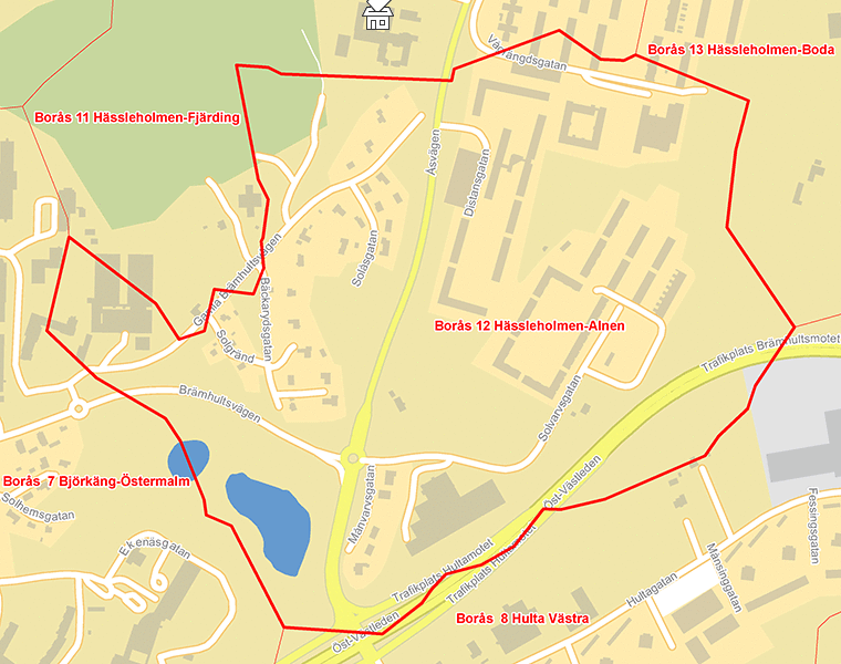 Karta över Borås 12 Hässleholmen-Alnen