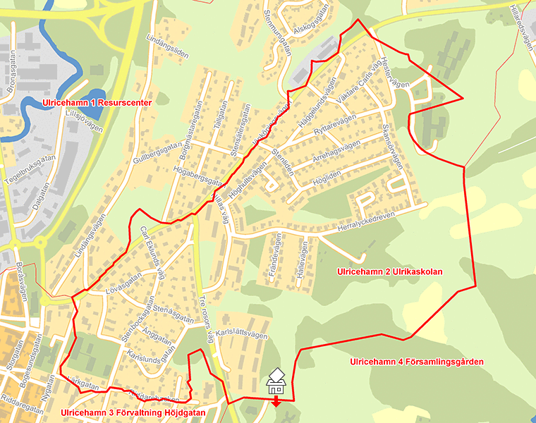 Karta över Ulricehamn 2 Ulrikaskolan