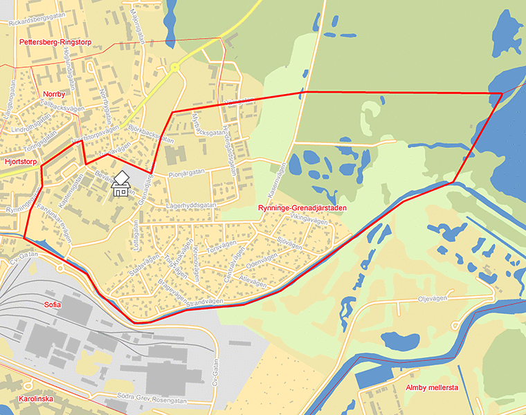 Karta över Rynninge-Grenadjärstaden