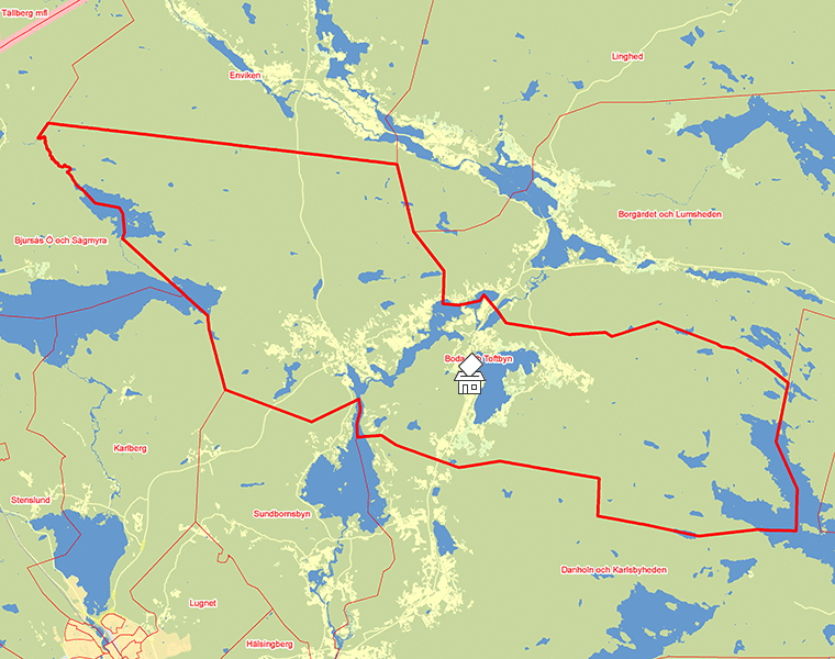 Karta över Boda och Toftbyn