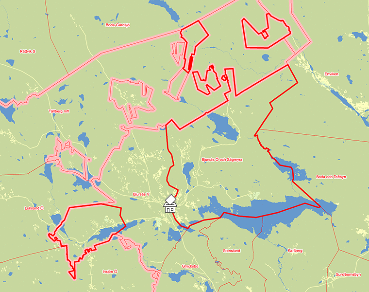 Karta över Bjursås Ö och Sågmyra