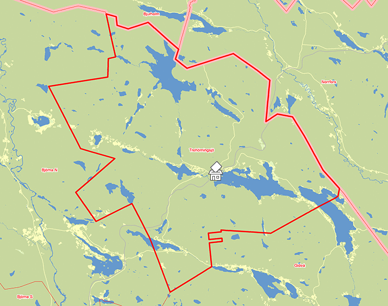 Karta över Trehörningsjö