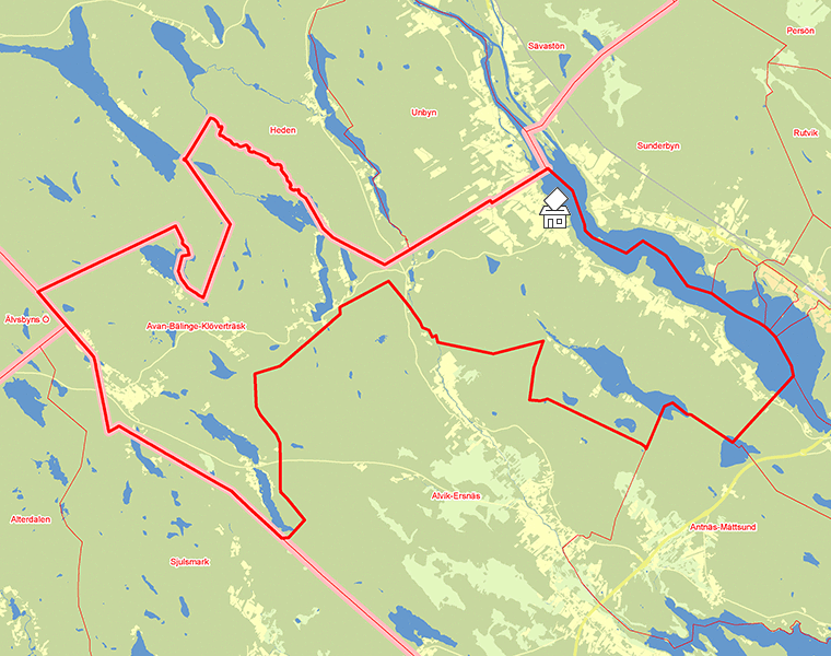 Karta över Avan-Bälinge-Klöverträsk
